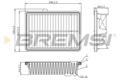 Фильтр воздушный (197x149x49) Honda Fit III HR-V II Jazz IV 1.3/1.5 15- (USA) BREMSI FA1079