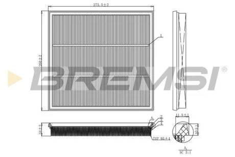 Фільтр повітряний BMW 5 (F10)/7 (F01)/X3/X5/X6 3.0 08- BREMSI FA1131