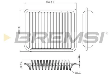 Фильтр воздушный (258x206x51) Citroen C4 Mitsubishi ASX Lancer Outlander 1.6-3.0 BREMSI FA1186