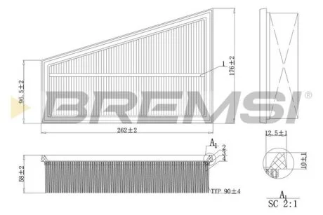 Фільтр повітряний MB A-class (W176)/B-class (W264/W242) 1.6-2.2 11-18 (M270) BREMSI FA1197
