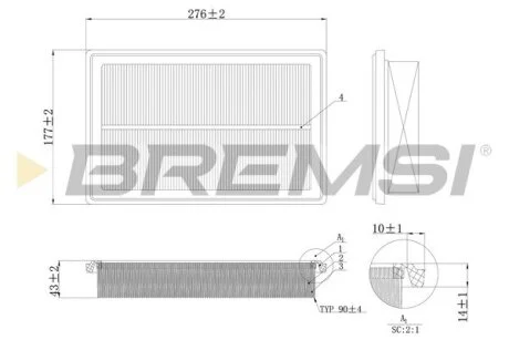 Фільтр повітряний MB E-class (W212)/C-class (W205) 1.6/2.0i 13- (M274) BREMSI FA1206