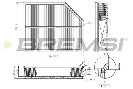 Фільтр повітряний Volvo S60/V60/S90/V90/XC60/XC90 2.0 B3-B6 Mild-Hybrid/T4-T8 16- BREMSI FA1213