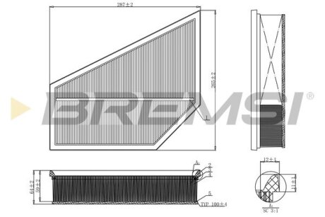 Фільтр повітряний Volvo C30/C70/S40/V50 2.0 D3/2.0 D4/2.4D 06-13/V40 2.0 D3/2.0 D4 12-15 BREMSI FA1215