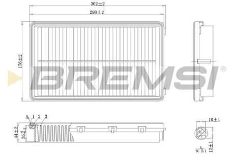 Фильтр воздушный (297x176x44) Hyundai Santa Fe IV Kia Sedona Sorento 11- BREMSI FA1222