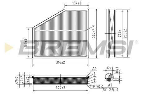 Фильтр воздушный BMW 5 (E60/E61) BMW 6 (E63/E64) 2.0d/3.5d 04-10 BREMSI FA1228
