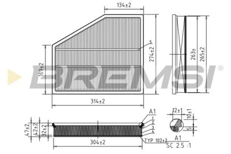 Фильтр воздушный BMW 5 (E60/E61) BMW 6 (E63/E64) 2.0d/3.5d 04-10 BREMSI FA1228