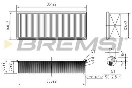 Фільтр повітряний Citroen C5/Peugeot 407 2.2 06- BREMSI FA1236
