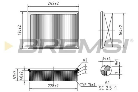 Фільтр повітряний BMW 3 (E36/46)/ 5 E39/X3 90-07 BREMSI FA1243 (фото 1)