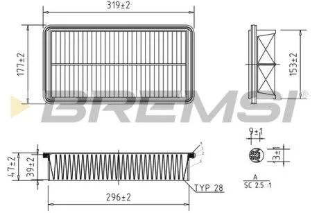 Фильтр воздушный Mazda 6 02- BREMSI FA1267