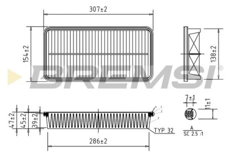 Фільтр повітряний Toyota Avensis 2.0D-4D 00-03/Corolla/Camry 1.8-2.0D 83-01/Rav4 2.0 16V/D-4D 94-05 BREMSI FA1351