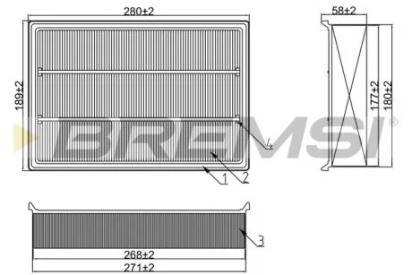 Фильтр воздушный (278x189x44.3) Ford Focus II Volvo C30 S40 V50 1.6-2.0 05- BREMSI FA1391