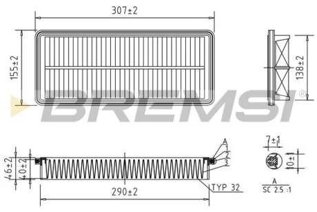 Фільтр повітряний Toyota Corolla/Camry/Carina 1.6i/1.8i/2.0GTi 86-01 BREMSI FA1408