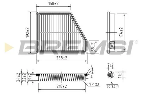 Фильтр воздушный (241x192x34) Hyundai Matrix (FC) 1.5 CRDi / 1.6 / 1.8 01-10 BREMSI FA1572
