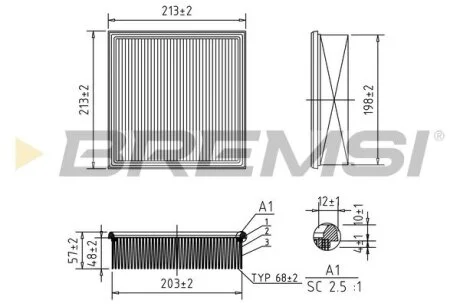 Фільтр повітряний VW T2 -92/ Audi 100 -90/Lada 2110-2112/Kalina 04- BREMSI FA1641