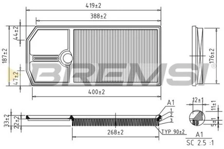 Фільтр повітряний VW Caddy 1.4 00-04 BREMSI FA1668