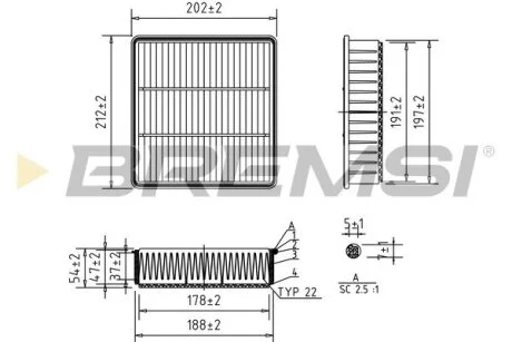 Фільтр повітряний Mitsubishi Colt 1.3/1.6 96-04/Lancer 1.3-2.0 96-08/Outlander 2.0/2.4 16V 03-07 BREMSI FA2291