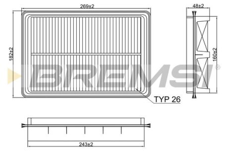 Фильтр воздушный (270x180x49) Hyundai Grandeur NF V Sonata VI 06-14 BREMSI FA2394