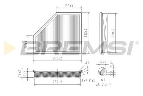 Фільтр повітряний BMW 3 (G20/G80/G28) 18- B47/B57 BREMSI FA2396