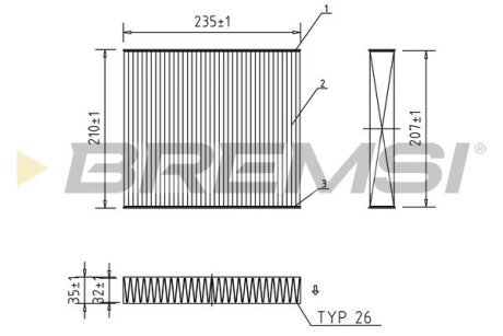 Фільтр салону Ford Focus 1.6i-2.0TDCI 04- (антиалергенний) BREMSI FC0068A (фото 1)