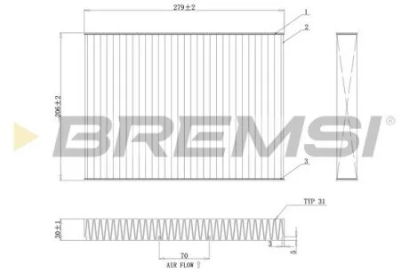 Фільтр салону VW Golf 1.6/1.8/1.9SDI/1.9TDI/2.0-16V 97- (вугільний) BREMSI FC0181C