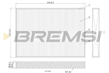 Фільтр салону Audi A4/ A5/ Q5/ Q7 2.0-3.0 TDI 15- (вугільний/антибактеріальний) BREMSI FC0410A