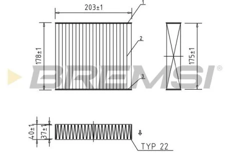 Фильтр салона (203x178x40) (угольный) Mitsubishi Colt 04-12 Smart 03-06 BREMSI FC0890C