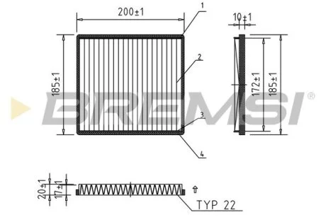 Фільтр салону Chevrolet Spark 1.0/1.2 DOHC 16 V 10- (вугільний) BREMSI FC0894C (фото 1)