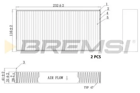 Фільтр салону BMW 1 (F40)/X2 (F39) 18-/2 (F44-F46)/X1 (F48)/i3 (I01)/Mini Couper 16- (к-кт 2 шт) BREMSI FC0914