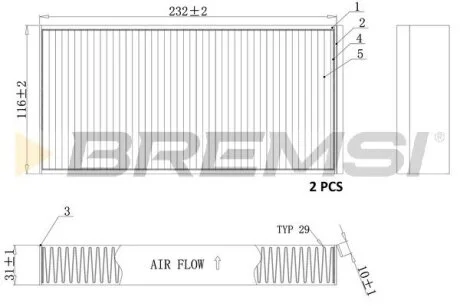 Фільтр салону BMW 2 (F44/F45/F46) 14-16/X1 (F48) 15-16/i3 (I01)/Mini Mini 13-16 (к-кт 2шт) (вугільний) BREMSI FC0914C