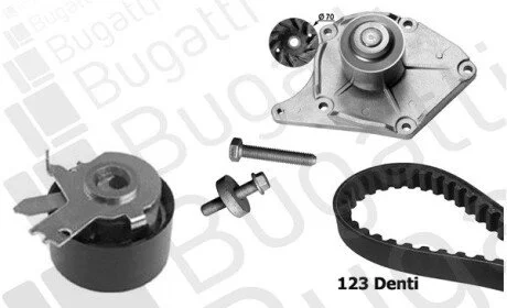 Комплект ГРМ + помпа Renault Kangoo 1.5dCi 01- (123x27), K9K, 42/48/60kw BUGATTI KBU10011B