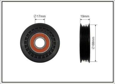 Ролик (68x17x16,5 plastik) SUBARU Forester, Impreza, Legacy. 1.5-2.5. 08.92- CAFFARO 158-00