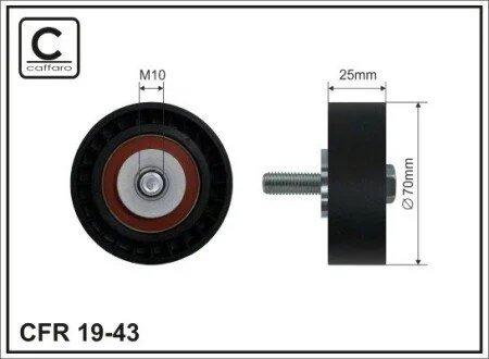 (70x10x25)Ролик натяжний поліклинового паска PSA 2.0HDI/2.2HDI CAFFARO 19-43