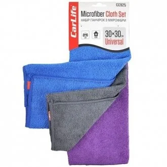 Фото 1 - тряпка из микрофибры универсальная, 30х30 см. набор 3шт (серая, синяя, фиолетовая)) CarLife CC925 Тряпка из микрофибры универсальная, 30х30 см. набор 3шт (серая, синяя, фиолетовая)) CarLife CC925 (фото 1)
