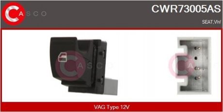 Кнопка стеклоподъемника (R) VW Caddy/Golf/Passat 03- CASCO CWR73005AS