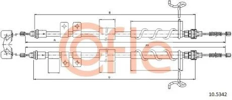 Трос ручного тормоза зад. Ford Transit Connect 200/220 DS1,8TDdi-1,8TDCi –1,8 (small mod)(без ABS) 2007- 1792/1582x2 COFLE 10.5342