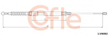 Трос ручного тормоза зад. GOLF V/OCTAVIA 03- Л./Пр. (1447/810) COFLE 1.VK002 (фото 1)