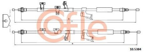 Трос ручника (задній) Ford C-Max II/Focus III 10- (1940/1870mm) COFLE 92105384 (фото 1)