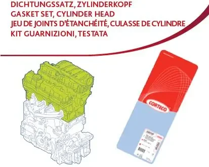 Комплект прокладок двигуна (верх) AUDI 100 C3, 100 C4, 200 C3, 80 B4, COUPE B3 2.3 08.86-12.96 CORTECO 418574P