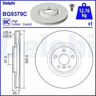 Диск гальмівний передній BMW 1 Series,2 Series,X1 Series,X2 Series/MINI Mini Delphi BG9379C