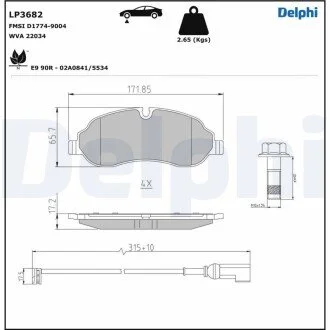 Тормозные колодки, дисковые Delphi LP3682