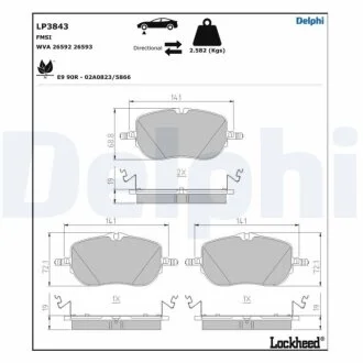 Комплект гальмівних колодок передн, MERCEDES C ALL-TERRAIN (S206), C T-MODEL (S206), C (W206), CLE (A236), CLE (C236) 1.5H/2.0DH/2.0H 03.21- Delphi LP3843 (фото 1)