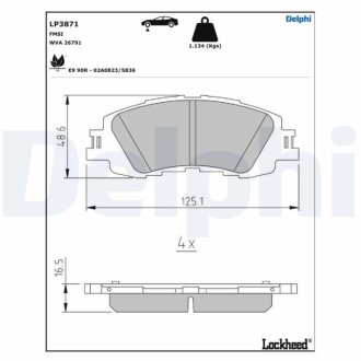 Комплект гальмівних колодок передн, TOYOTA YARIS 1.5H 02.20- Delphi LP3871