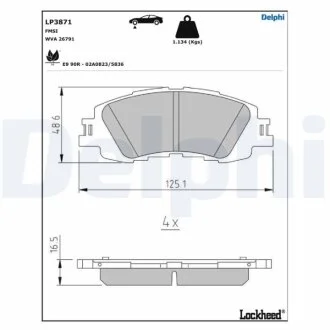 Комплект гальмівних колодок передн, TOYOTA YARIS 1.5H 02.20- Delphi LP3871 (фото 1)