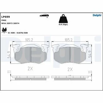Тормозные колодки дисковые CITROEN/PEUGEOT/RENAULT Xsara/106/206/306/Megane/Clio \'\'F\'\'83-07 Delphi LP699