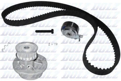 Комплект ГРМ (ремінь + ролик + водяний насос) DAEWOO NEXIA, INNOCENTI MINI, OPEL ASTRA F, ASTRA F CLASSIC, ASTRA F/KOMBI, ASTRA G, ASTRA G/KOMBI, COMBO/MINIVAN, CORSA A 1.0-2.0 05.74-04.05 DOLZ KD021