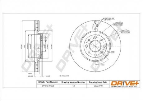 Диск гальмівний (передній) Fiat Bravo/Stilo 01-10 (281x26) Drive+ DP1010111223