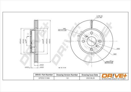 TARCZA HAM. PRZУD TOYOTA AURIS 1.0VVTI 05- 255X22 Drive+ DP1010111366