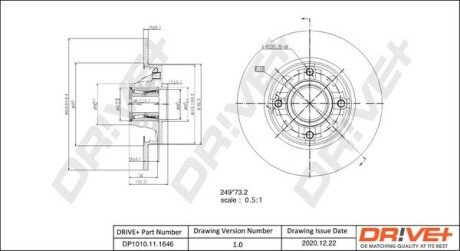 TARCZA HAM. CITROEN C4 1.6-2.0HDI 249X9 WITH BEARING Drive+ DP1010111646