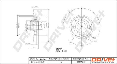 TARCZA HAM. TYЈ CITROEN C4 05- 250X9 WITH BEARING Drive+ DP1010111649 (фото 1)