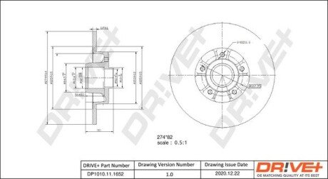 TARCZA HAM. TYЈ RENAULT LAGUNA 01- 274X11 WITH BEARING Drive+ DP1010111652 (фото 1)